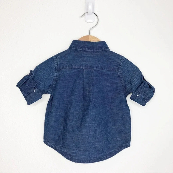 NWT Janie and Jack shirt roll-cuff navy blue striped button up size 3-6 months - Picture 4 of 11